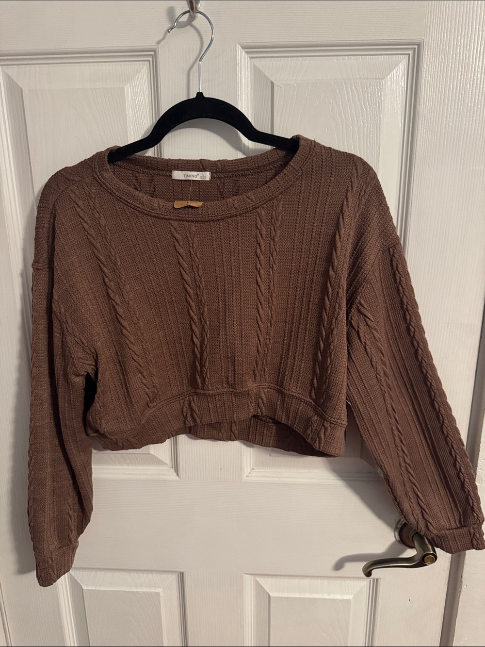 Timing Cropped Cable-Knit Sweater - Brown